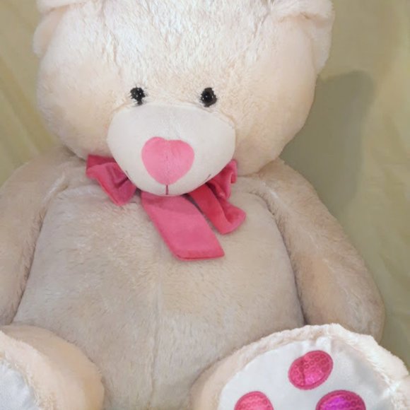 BEST MADE TOYS HUGE LARGE CREAM & PINK BEAR - Picture 2 of 8